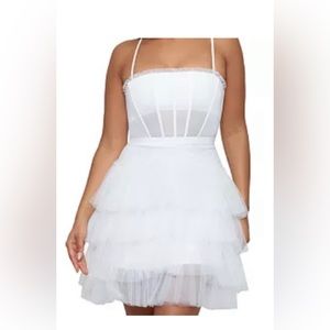 Betsy & Adam White Cocktail Bridal Dress